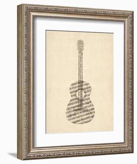 Old Sheet Music Acoustic Guitar-Michael Tompsett-Framed Art Print