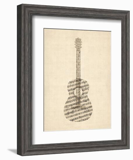 Old Sheet Music Acoustic Guitar-Michael Tompsett-Framed Art Print