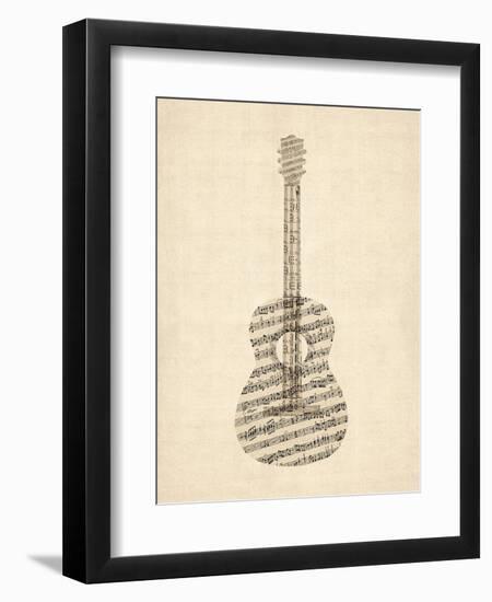 Old Sheet Music Acoustic Guitar-Michael Tompsett-Framed Art Print