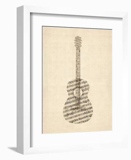 Old Sheet Music Acoustic Guitar-Michael Tompsett-Framed Art Print