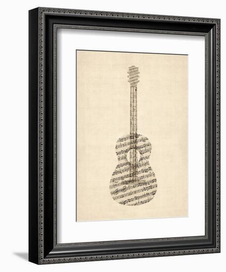 Old Sheet Music Acoustic Guitar-Michael Tompsett-Framed Art Print