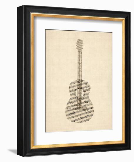 Old Sheet Music Acoustic Guitar-Michael Tompsett-Framed Art Print