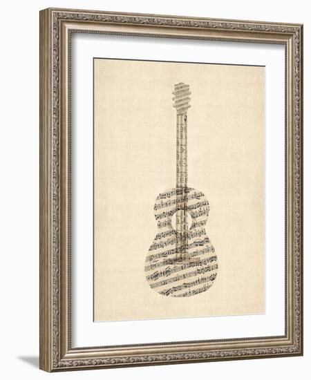 Old Sheet Music Acoustic Guitar-Michael Tompsett-Framed Art Print