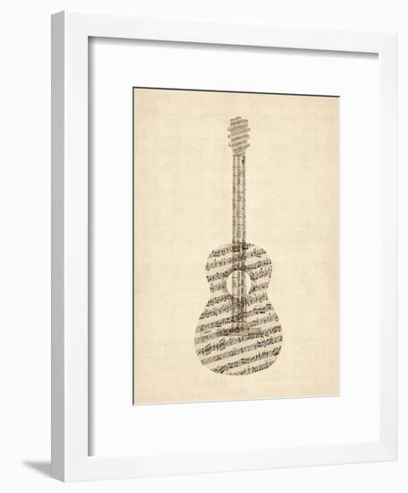 Old Sheet Music Acoustic Guitar-Michael Tompsett-Framed Art Print