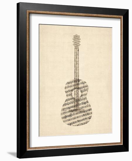 Old Sheet Music Acoustic Guitar-Michael Tompsett-Framed Art Print