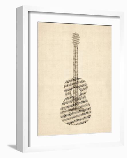 Old Sheet Music Acoustic Guitar-Michael Tompsett-Framed Art Print