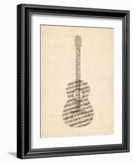 Old Sheet Music Acoustic Guitar-Michael Tompsett-Framed Art Print