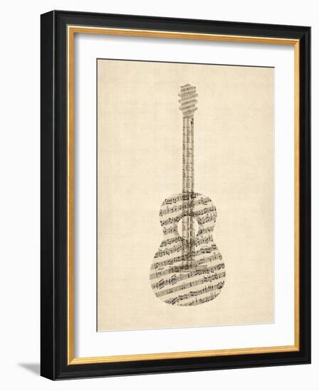 Old Sheet Music Acoustic Guitar-Michael Tompsett-Framed Art Print