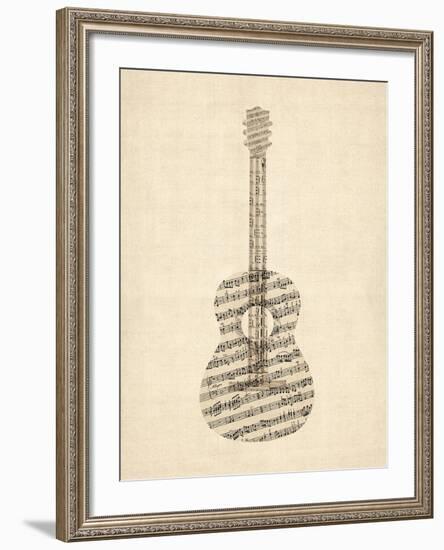 Old Sheet Music Acoustic Guitar-Michael Tompsett-Framed Art Print