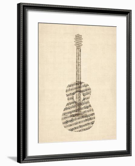 Old Sheet Music Acoustic Guitar-Michael Tompsett-Framed Art Print