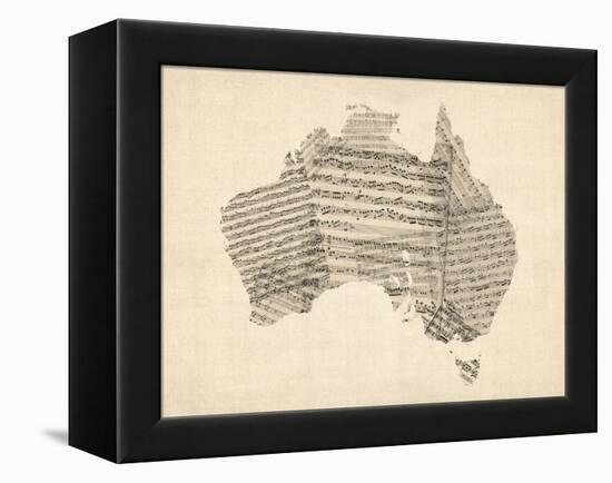 Old Sheet Music Map of Australia Map-Michael Tompsett-Framed Stretched Canvas