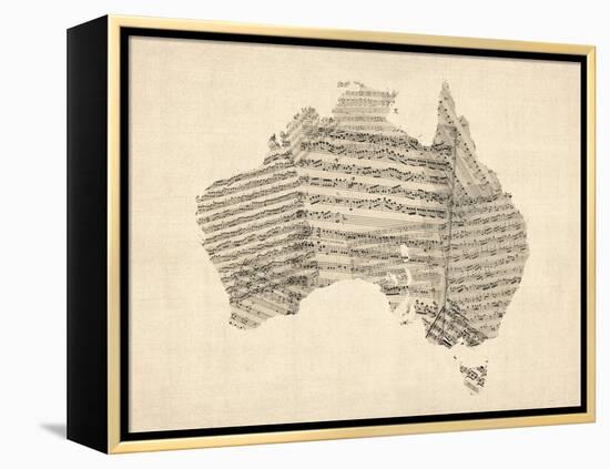 Old Sheet Music Map of Australia Map-Michael Tompsett-Framed Stretched Canvas