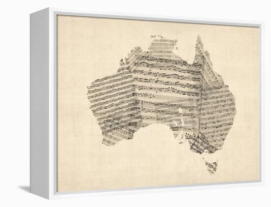 Old Sheet Music Map of Australia Map-Michael Tompsett-Framed Stretched Canvas