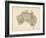 Old Sheet Music Map of Australia Map-Michael Tompsett-Framed Art Print