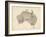 Old Sheet Music Map of Australia Map-Michael Tompsett-Framed Art Print