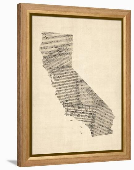 Old Sheet Music Map of California-Michael Tompsett-Framed Stretched Canvas