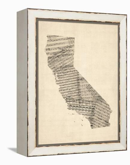Old Sheet Music Map of California-Michael Tompsett-Framed Stretched Canvas
