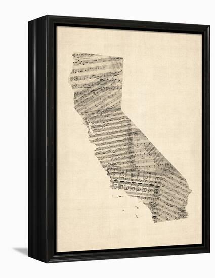 Old Sheet Music Map of California-Michael Tompsett-Framed Stretched Canvas