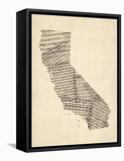 Old Sheet Music Map of California-Michael Tompsett-Framed Stretched Canvas