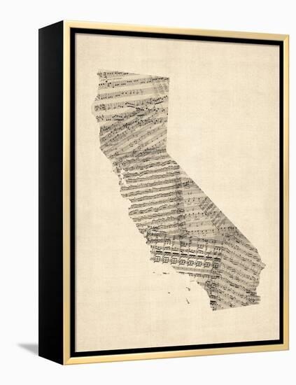 Old Sheet Music Map of California-Michael Tompsett-Framed Stretched Canvas