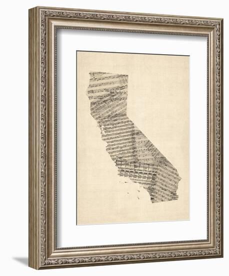 Old Sheet Music Map of California-Michael Tompsett-Framed Premium Giclee Print