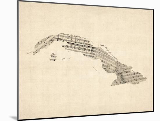 Old Sheet Music Map of Cuba-Michael Tompsett-Mounted Art Print