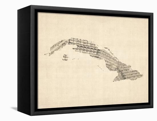 Old Sheet Music Map of Cuba-Michael Tompsett-Framed Stretched Canvas