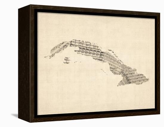 Old Sheet Music Map of Cuba-Michael Tompsett-Framed Stretched Canvas