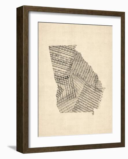 Old Sheet Music Map of Georgia-Michael Tompsett-Framed Art Print