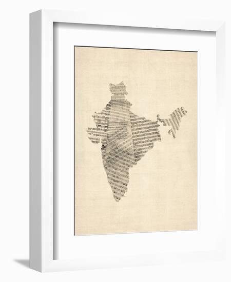 Old Sheet Music Map of India-Michael Tompsett-Framed Art Print