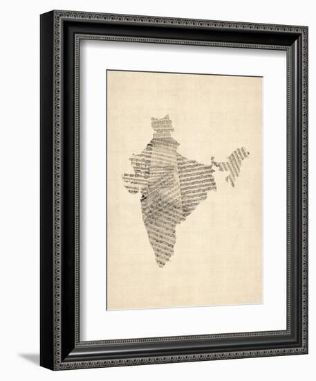 Old Sheet Music Map of India-Michael Tompsett-Framed Art Print