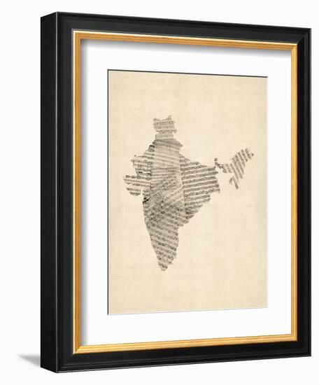 Old Sheet Music Map of India-Michael Tompsett-Framed Art Print