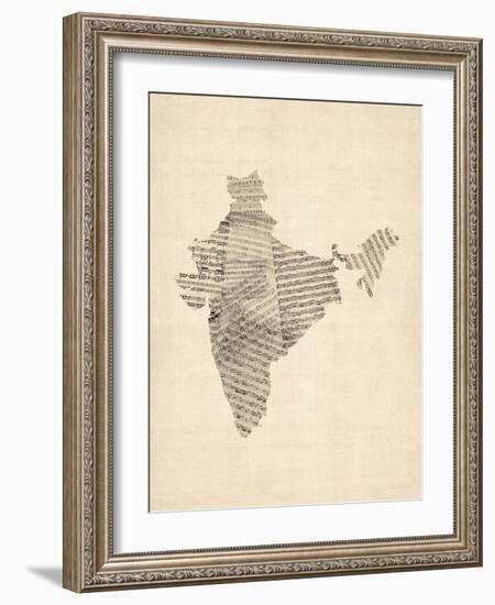 Old Sheet Music Map of India-Michael Tompsett-Framed Art Print