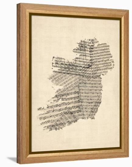 Old Sheet Music Map of Ireland Map-Michael Tompsett-Framed Stretched Canvas