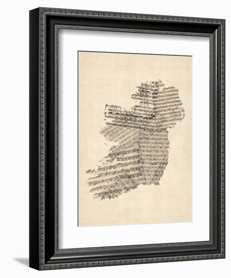 Old Sheet Music Map of Ireland Map-Michael Tompsett-Framed Premium Giclee Print