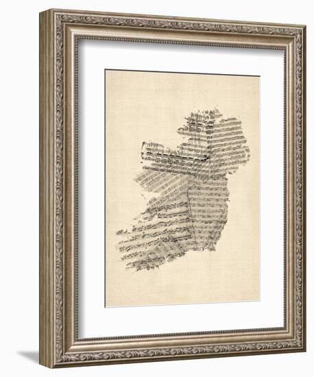 Old Sheet Music Map of Ireland Map-Michael Tompsett-Framed Art Print