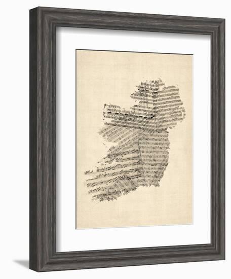 Old Sheet Music Map of Ireland Map-Michael Tompsett-Framed Art Print