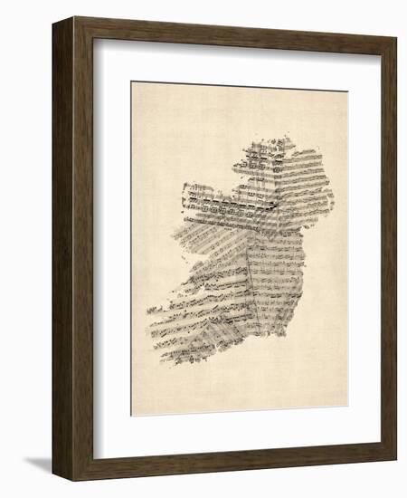 Old Sheet Music Map of Ireland Map-Michael Tompsett-Framed Art Print