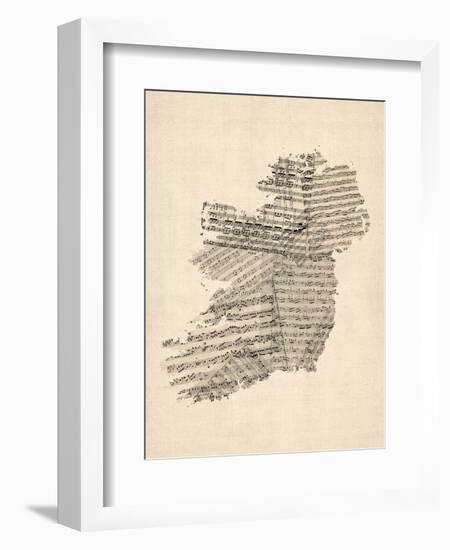 Old Sheet Music Map of Ireland Map-Michael Tompsett-Framed Art Print