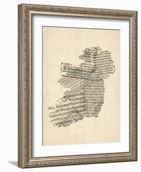 Old Sheet Music Map of Ireland Map-Michael Tompsett-Framed Art Print