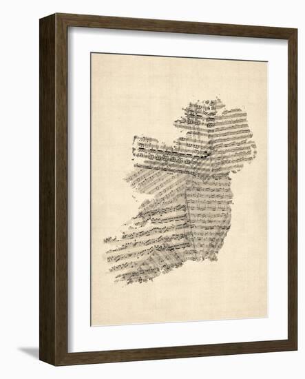 Old Sheet Music Map of Ireland Map-Michael Tompsett-Framed Art Print