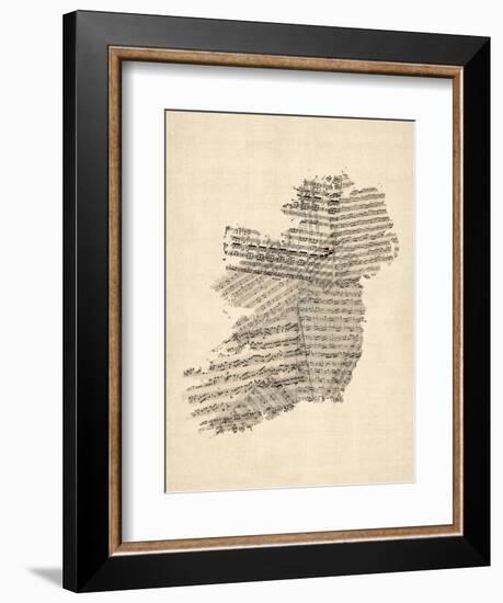 Old Sheet Music Map of Ireland Map-Michael Tompsett-Framed Art Print