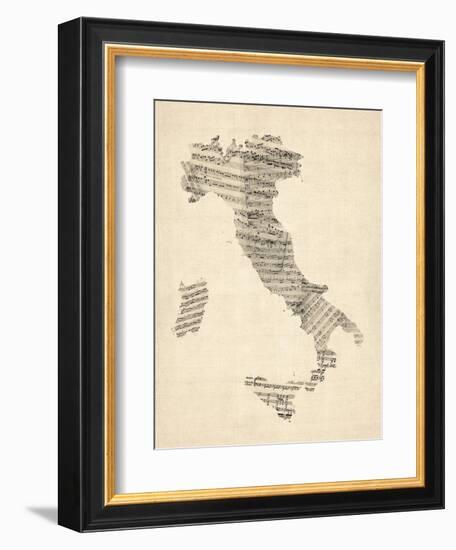 Old Sheet Music Map of Italy Map-Michael Tompsett-Framed Premium Giclee Print