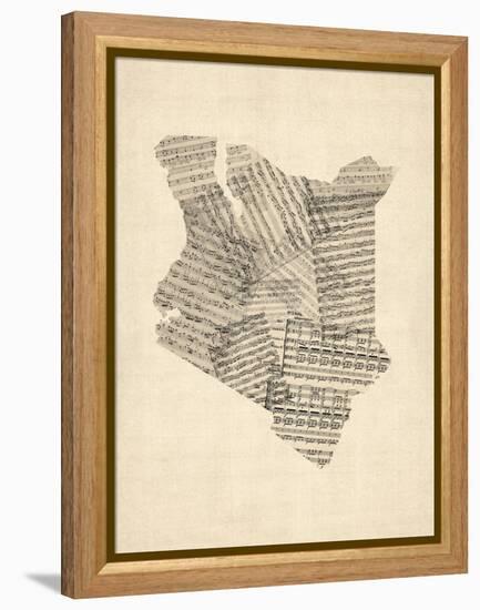 Old Sheet Music Map of Kenya Map-Michael Tompsett-Framed Stretched Canvas