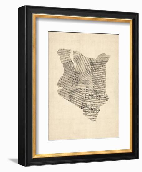 Old Sheet Music Map of Kenya Map-Michael Tompsett-Framed Art Print