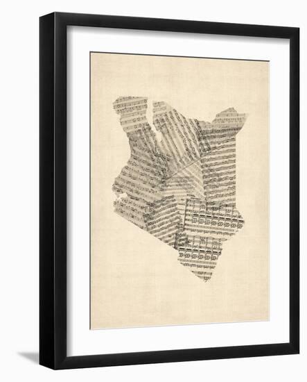 Old Sheet Music Map of Kenya Map-Michael Tompsett-Framed Art Print