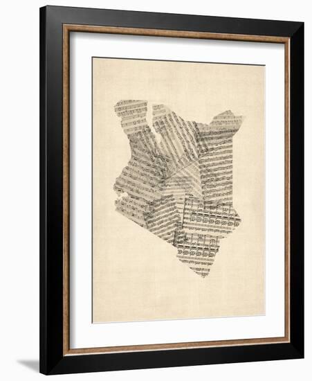 Old Sheet Music Map of Kenya Map-Michael Tompsett-Framed Art Print