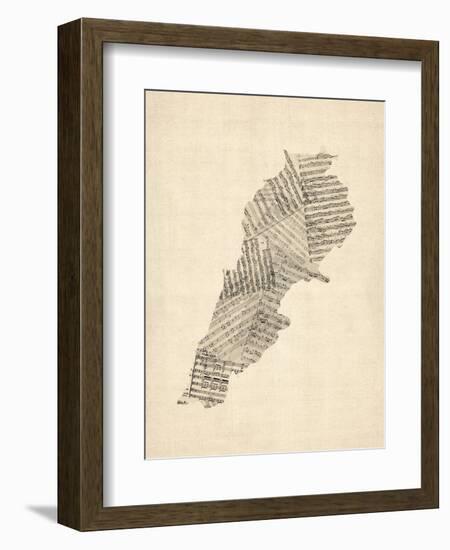 Old Sheet Music Map of Lebanon-Michael Tompsett-Framed Premium Giclee Print