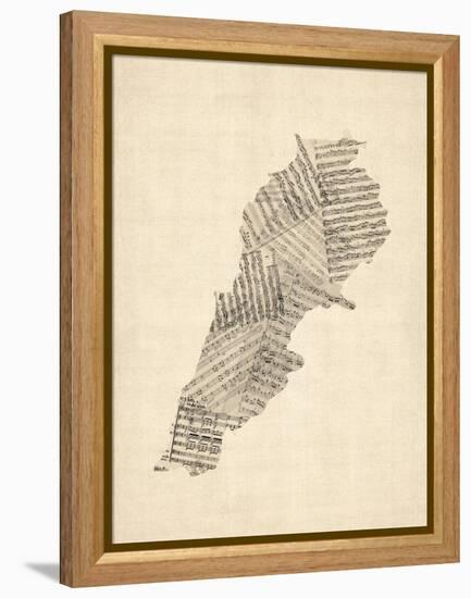 Old Sheet Music Map of Lebanon-Michael Tompsett-Framed Stretched Canvas