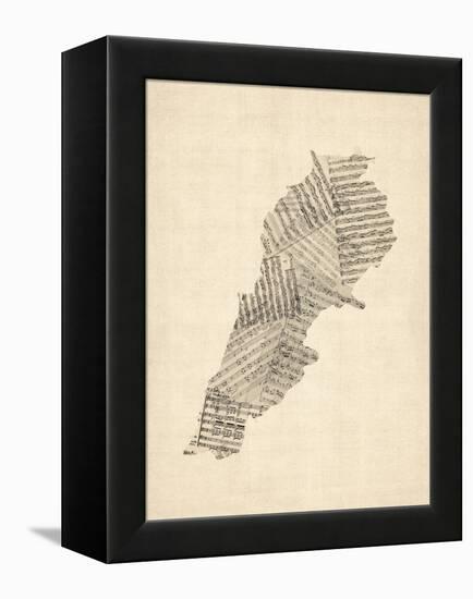 Old Sheet Music Map of Lebanon-Michael Tompsett-Framed Stretched Canvas